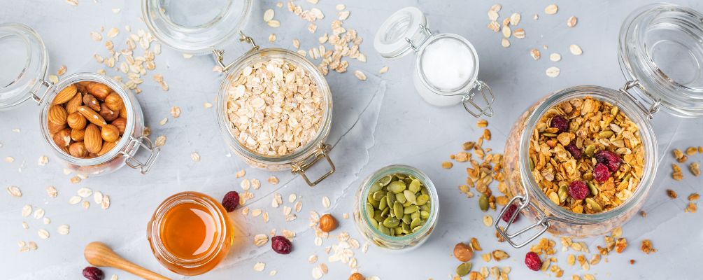 Ingredients for making organic granola at home.